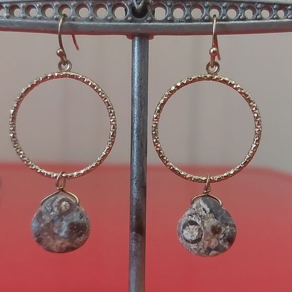 Ocean Jasper Double Drop Dangle Hook Earrings - Picture 2 of 4